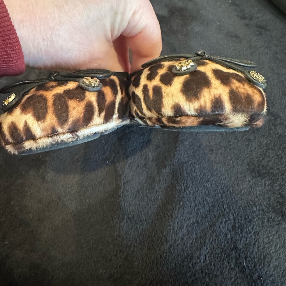 Tory Burch Animal Print Flats with Black Trim - Picture 3 of 5